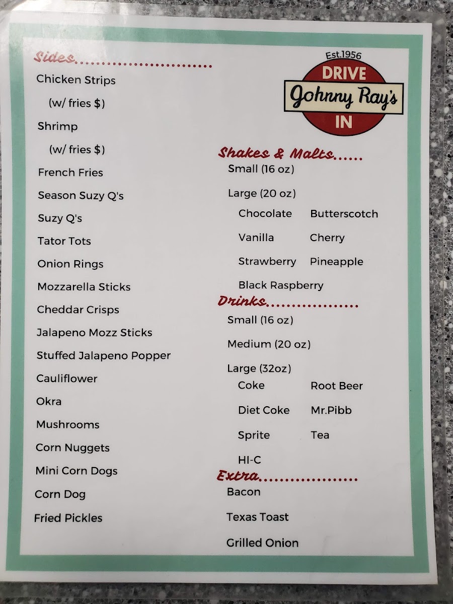 Menu Johnny Rays Drive In-2