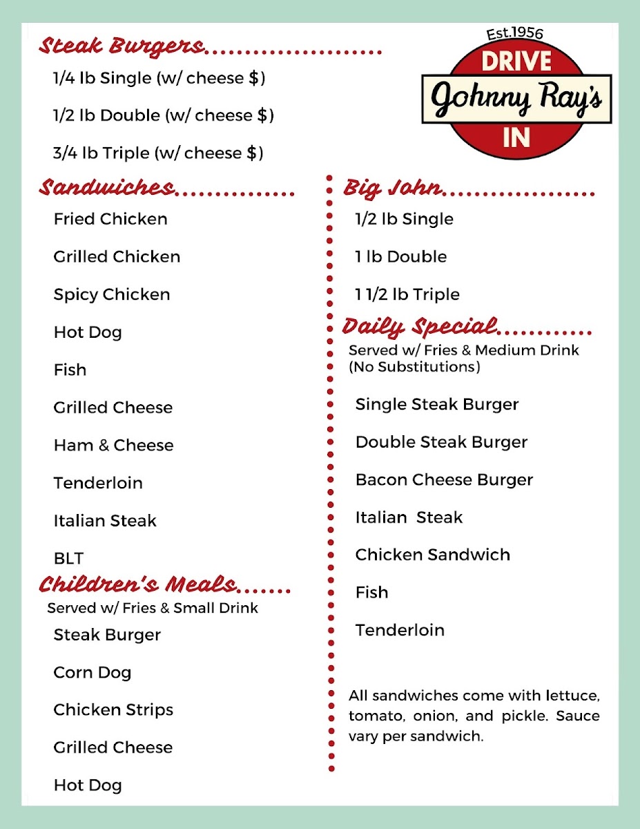 Menu Johnny Rays Drive In-4