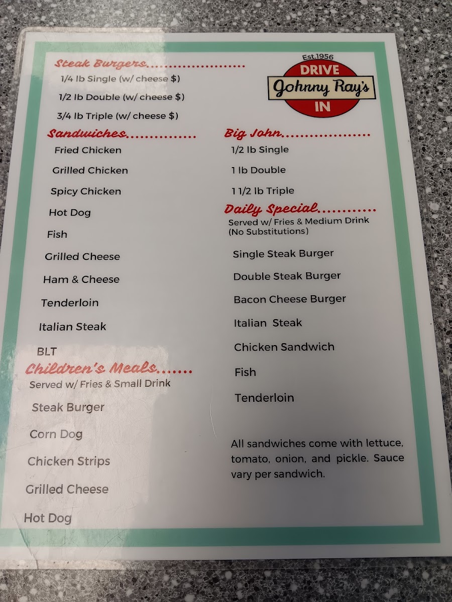 Menu Johnny Rays Drive In-7